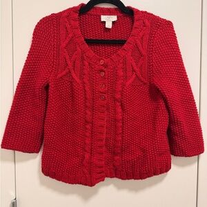 LOFT Ann Taylor cable-knit button-down cardigan Red Sweater Petite Small Size